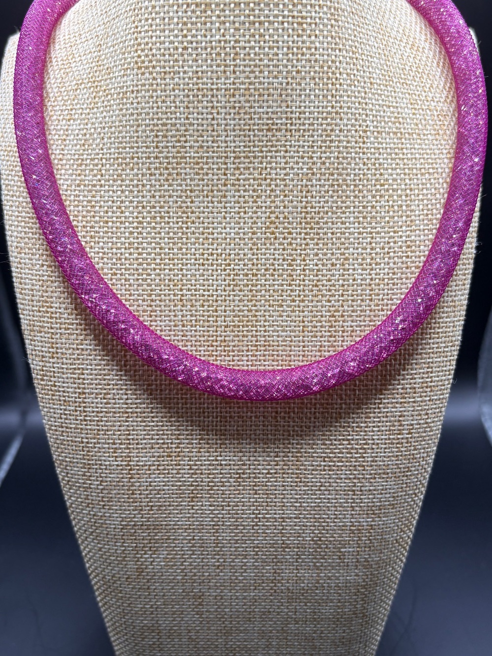 Swarovski Stardust Crystal Mesh Necklace Fuchsia Pink Magnetic Clasp